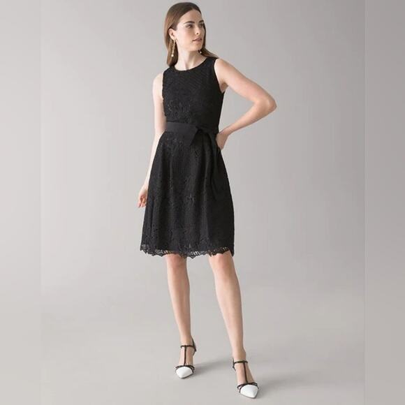 White House Black Market fit and flare black lace dress size 12 - Picture 2 of 8